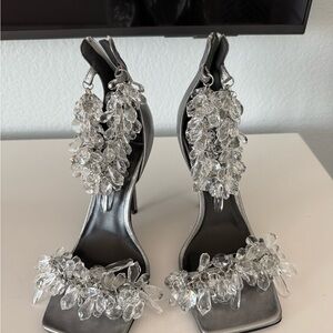 Elegant Silver Women's Heels with Crystal Accents